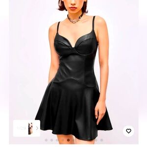 NWT faux leather sweetheart neckline ruffled mini